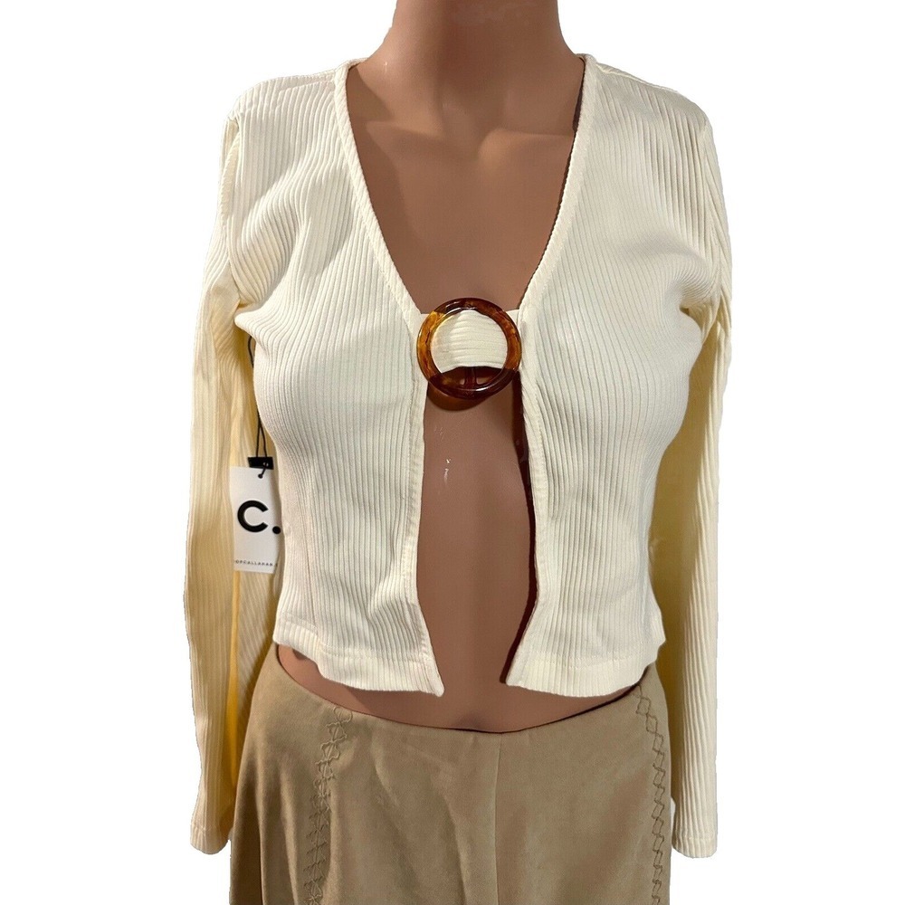 Callahan Revolve Knitwear Cardigan Open Front Ring Womens XS Crop Bell Sleeve